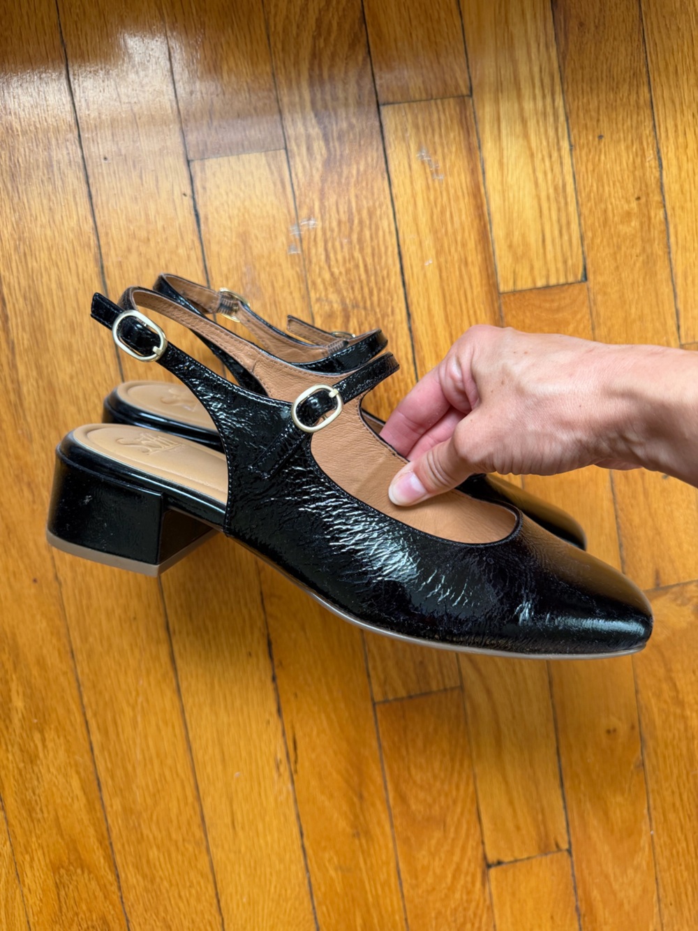 Söfft Black Patent Slingback Block Heel Mules
